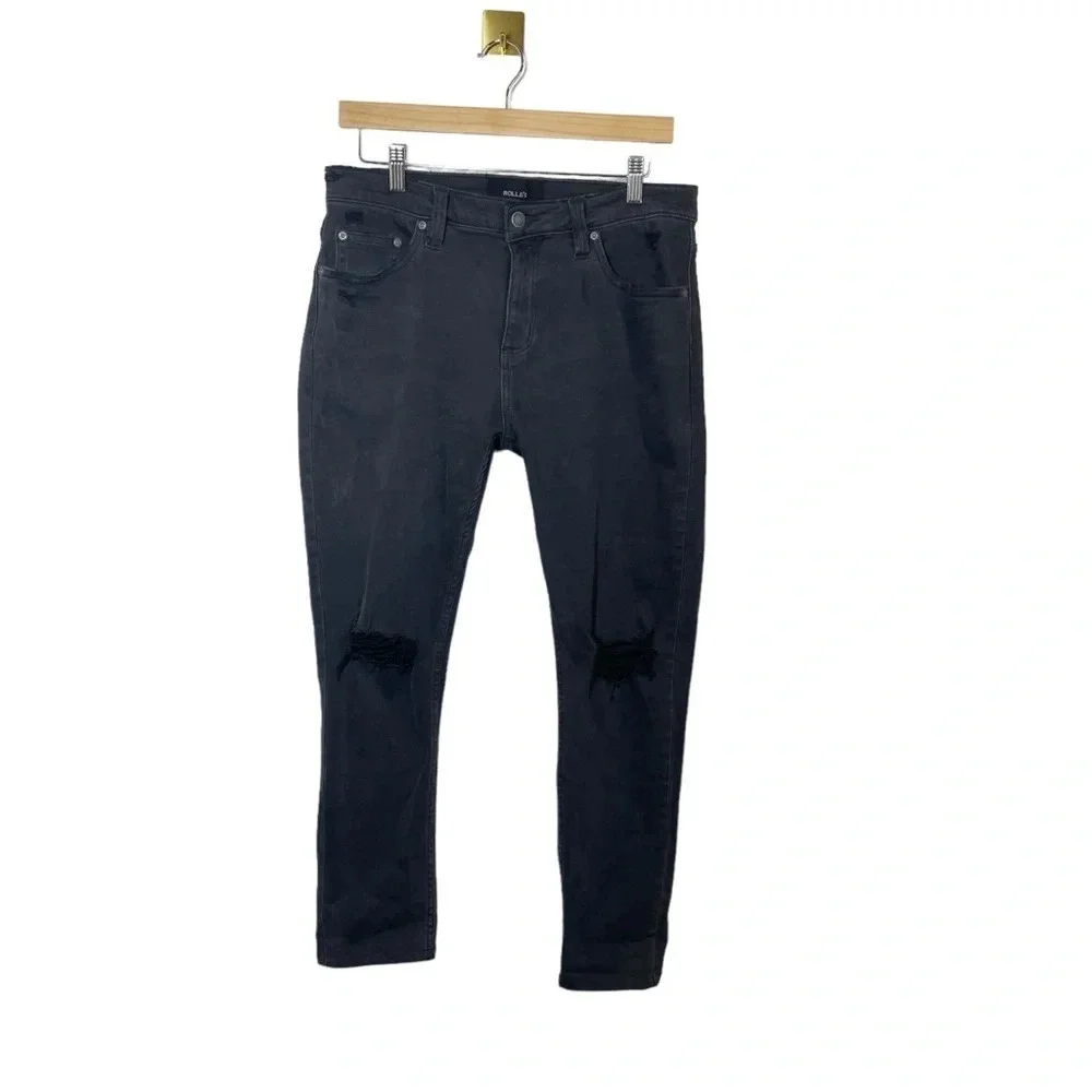 Rolla’s Stinger Slim Distressed Black Cropped Jeans Mens 32